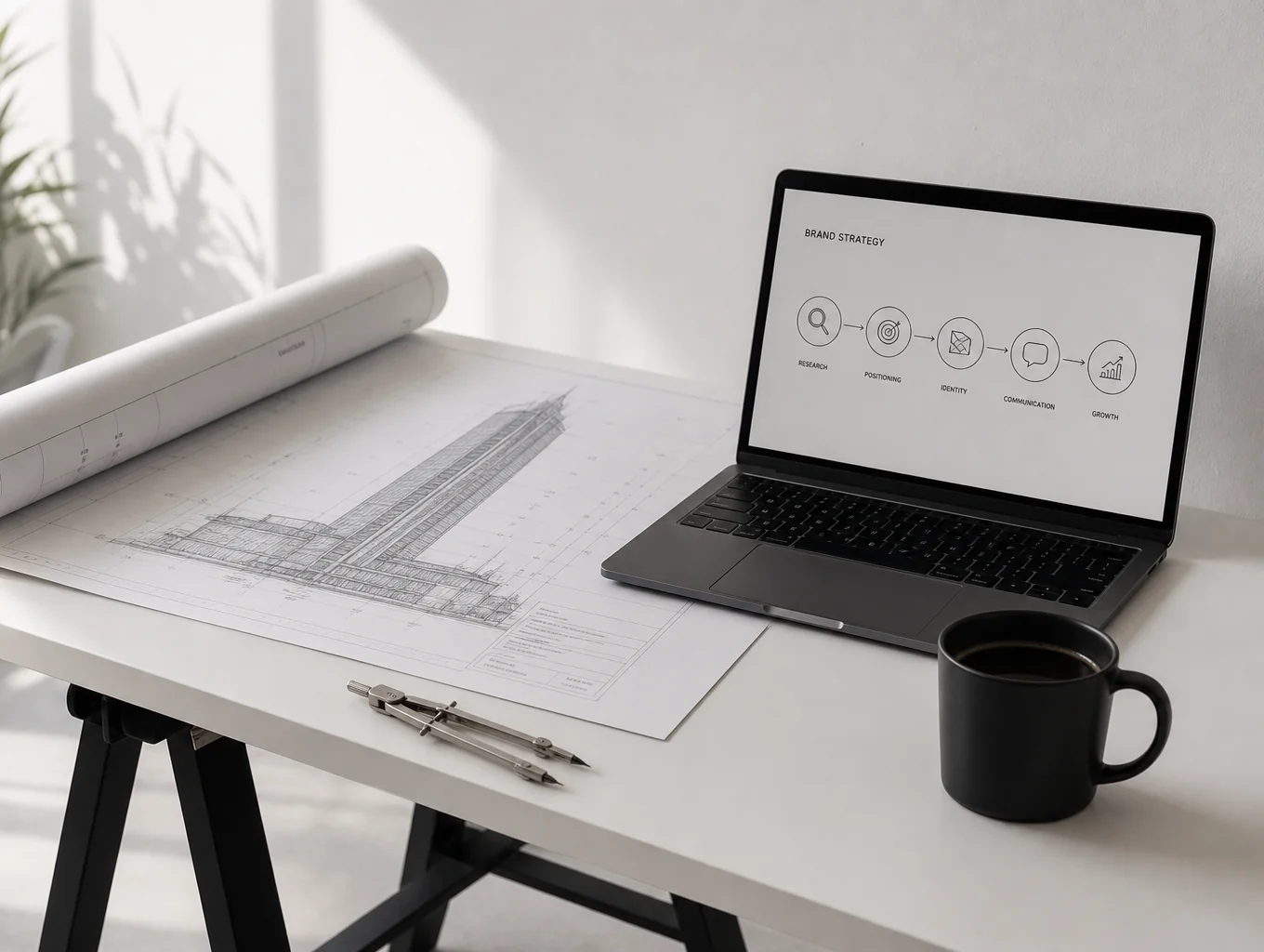 Minimalist architectural grid for brand identity